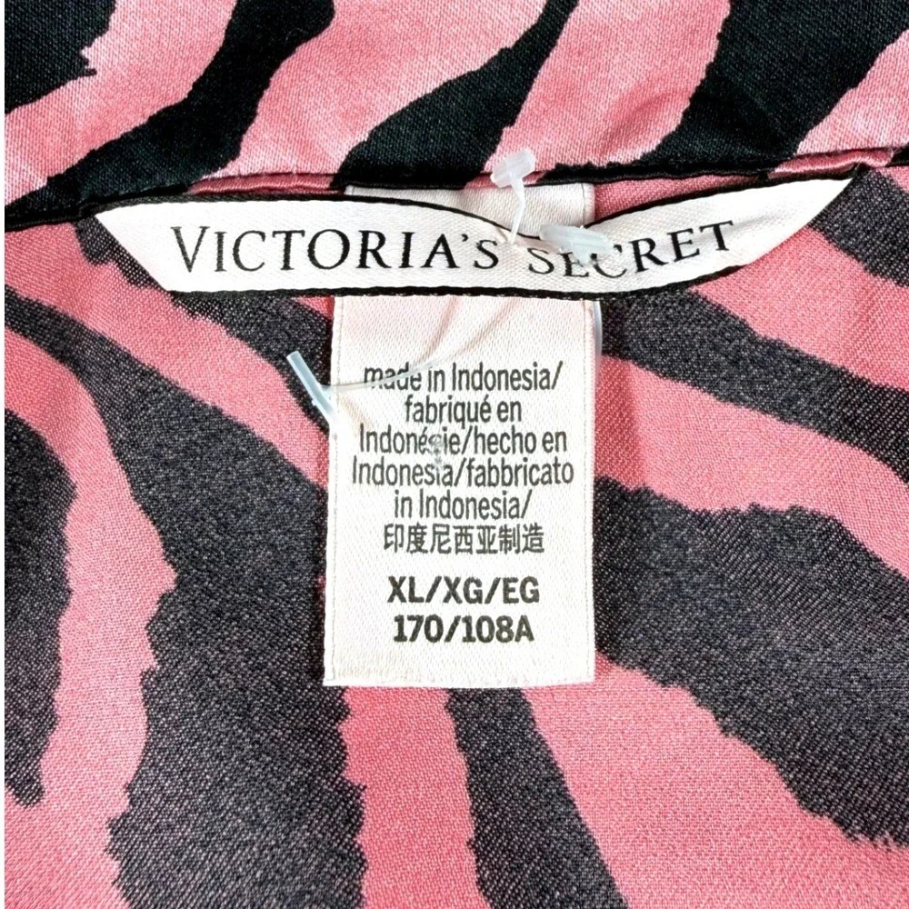 Victoria's Secret Zebra Print Pajama Set Pink Black Button Top Pants XL Comfort - Picture 6 of 12